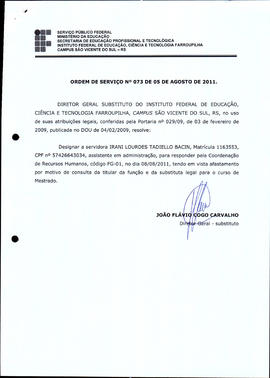 Ordem de Serviço IFFAR\SVS nº 073/2011