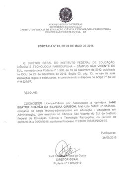 Portaria IFFAR\SVS nº 082/2015