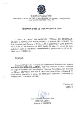 Portaria IFFAR\SVS nº 129/2015