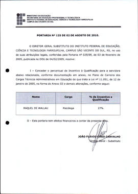 Portaria IFFAR\SVS nº 125/2010