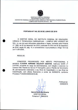 Portaria IFFAR/SVS nº 149/2019