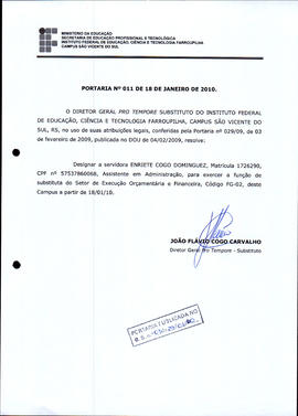 Portaria IFFAR\SVS nº 011/2010