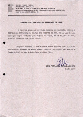 Portaria IFFAR\SVS nº 167/2010