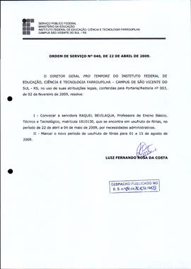 Ordem de Serviço IFFAR/SVS nº 040/2009