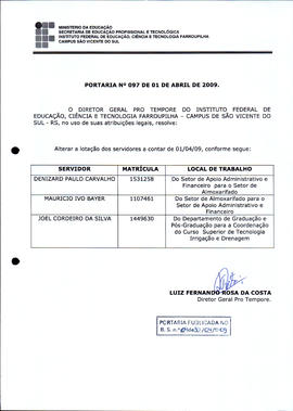 Portaria IFFAR\SVS nº 097/2009