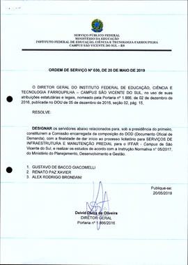 Ordem de Serviço IFFAR/SVS nº 030/2019