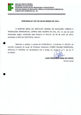 Portaria IFFAR\SVS nº 037/2011