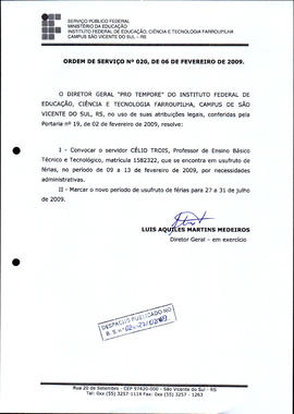 Ordem de Serviço IFFAR/SVS nº 020/2009