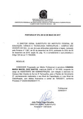 Portaria IFFAR\SVS nº 079/2017
