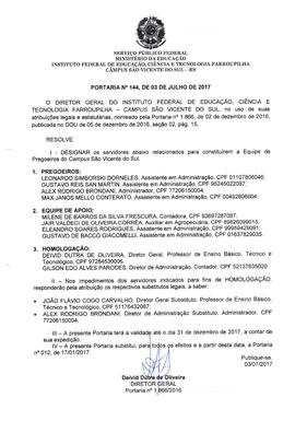 Portaria IFFAR\SVS nº 144/2017