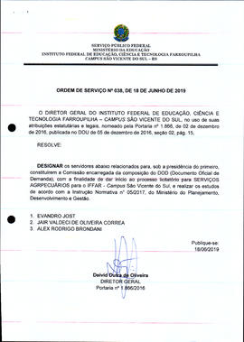 Ordem de Serviço IFFAR/SVS nº 038/2019