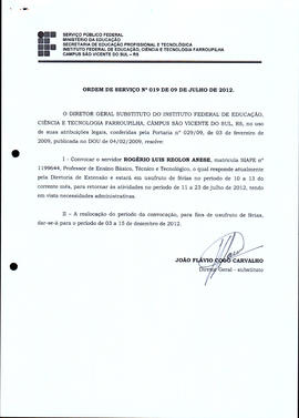 Ordem de Serviço IFFAR\SVS nº 019/2012