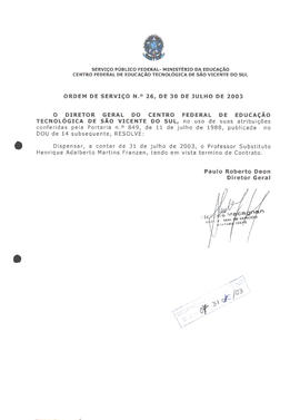 Ordem de serviço CEFETSVS nº 26/2003