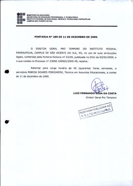 Portaria IFFAR\SVS nº 289/2009