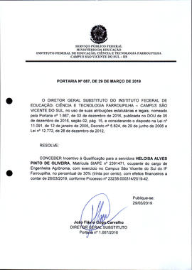 Portaria IFFAR/SVS nº 087/2019