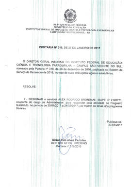 Portaria IFFAR\SVS nº 015/2017
