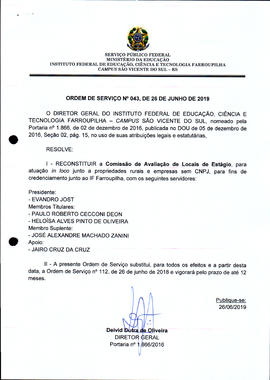 Ordem de Serviço IFFAR/SVS nº 043/2019