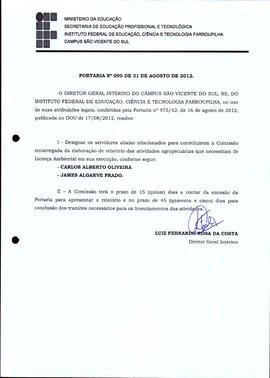 Portaria IFFAR\SVS nº 090/2012