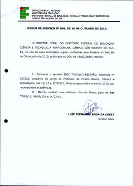 Ordem de Serviço IFFAR\SVS nº 084/2010