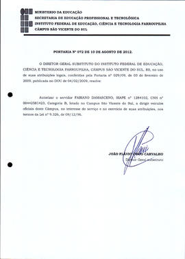 Portaria IFFAR\SVS nº 072/2012