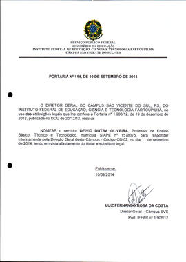 Portaria IFFAR\SVS nº 114/2014