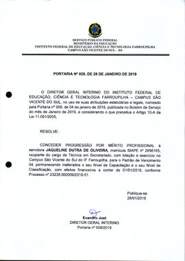 Portaria IFFAR/SVS nº 029/2019
