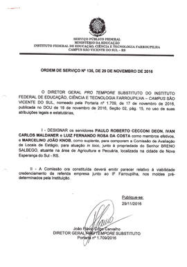 Ordem de Serviço IFFAR\SVS nº 135/2016