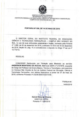 Portaria IFFAR\SVS nº 096/2018