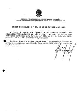 Ordem de serviço CEFETSVS nº 29/2003