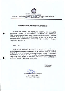 Portaria IFFAR\SVS nº 283/2016