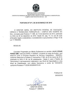 Portaria IFFAR\SVS nº 071/2016