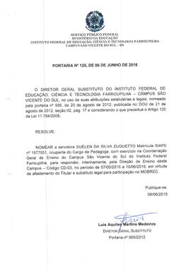 Portaria IFFAR\SVS nº 125/2016