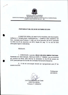 Portaria IFFAR\SVS nº 286/2016