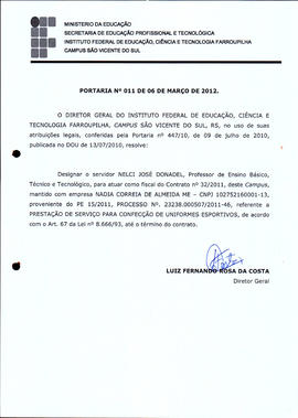 Portaria IFFAR\SVS nº 011/2012