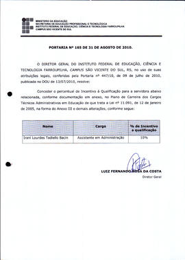 Portaria IFFAR\SVS nº 165/2010