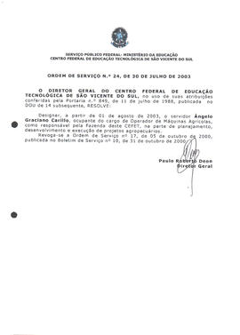 Ordem de serviço CEFETSVS nº 24/2003