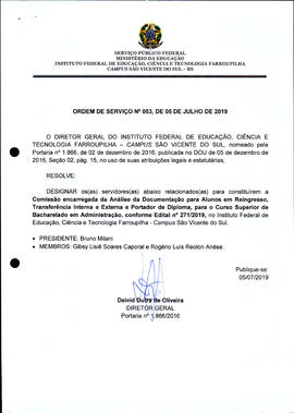 Ordem de Serviço IFFAR/SVS nº 053/2019