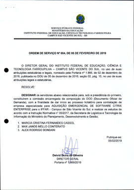 Ordem de Serviço IFFAR/SVS nº 004/2019