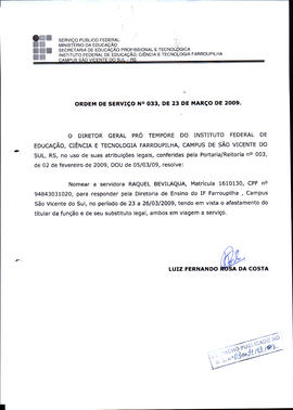 Ordem de Serviço IFFAR/SVS nº 033/2009
