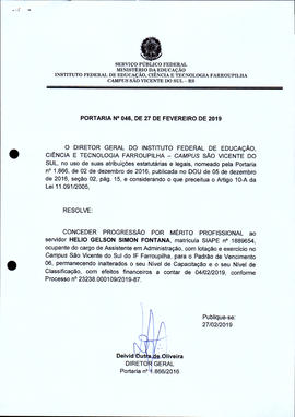Portaria IFFAR/SVS nº 046/2019