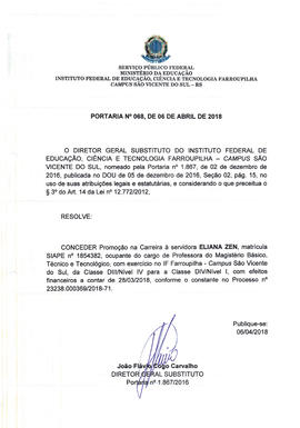 Portaria IFFAR\SVS nº 068/2018
