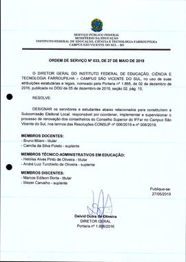 Ordem de Serviço IFFAR/SVS nº 033/2019