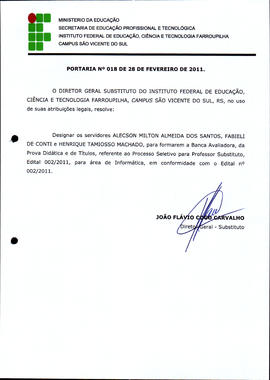Portaria IFFAR\SVS nº 018/2011