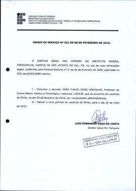 Ordem de Serviço IFFAR\SVS nº 021/2010