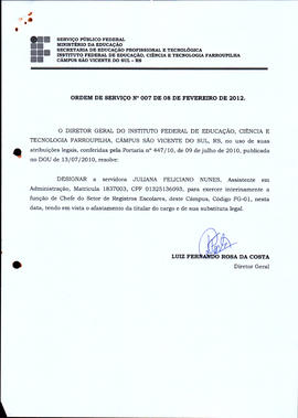 Ordem de Serviço IFFAR\SVS nº 007/2012