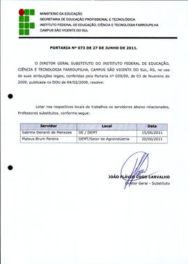 Portaria IFFAR\SVS nº 073/2011