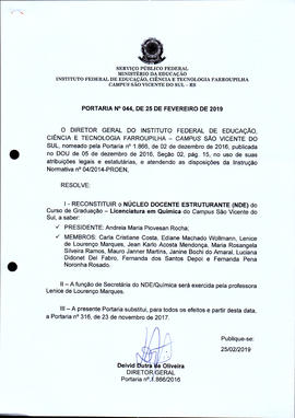Portaria IFFAR/SVS nº 044/2019