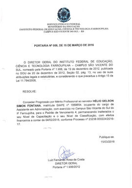 Portaria IFFAR\SVS nº 058/2016