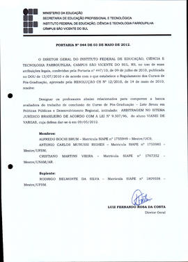 Portaria IFFAR\SVS nº 044/2012
