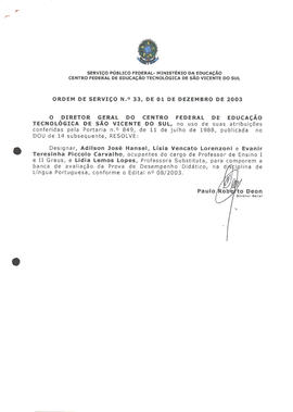 Ordem de serviço CEFETSVS nº 33/2003